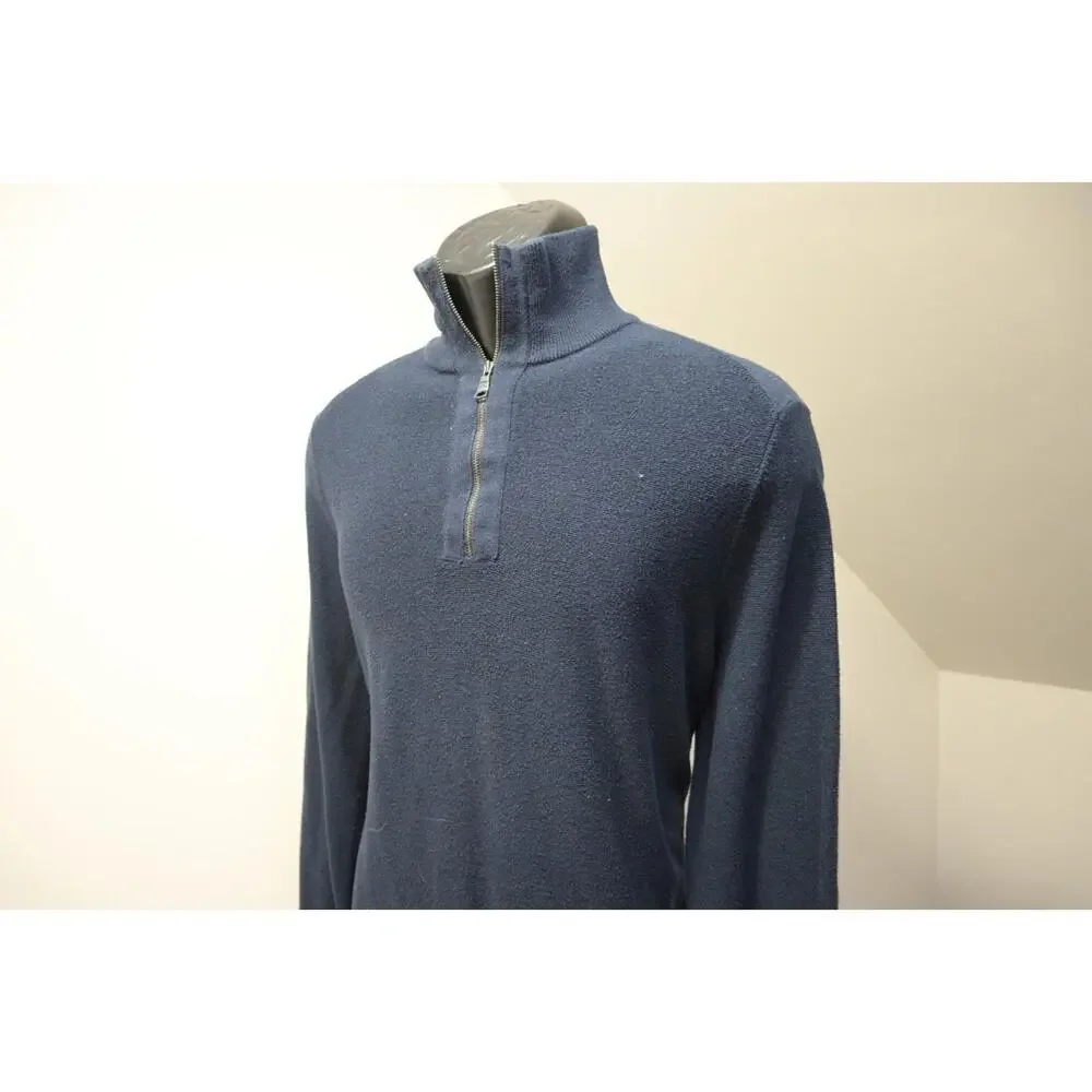 Banana Republic 1/4‎ Zip Neck Sweater Dark Blue Cotton Blend Casual Mens Medium